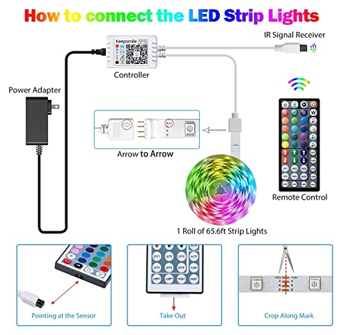 Tenmiro Led Lights for Bedroom, Music Sync LED Rope Lights APP Control with Remote, RGB Led Strip Lights for Room Kitchen Party Home Decoration (65ft) - size: 65FT