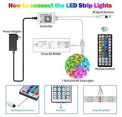 Tenmiro Led Lights for Bedroom, Music Sync LED Rope Lights APP Control with Remote, RGB Led Strip Lights for Room Kitchen Party Home Decoration (65ft) - size: 65FT