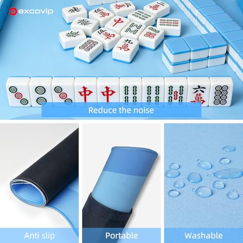excovip Blue Mahjong Mat for Table, 32.5" x 32.5" Non-Slip Noise Reduction Mahjong Mat for Gifts, Mahjong, Poker, Board Games, Dominoe 1074 - color: 32.5x32.5inch-blue
