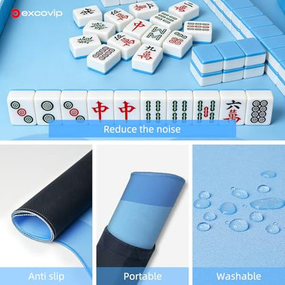 excovip Blue Mahjong Mat for Table, 32.5" x 32.5" Non-Slip Noise Reduction Mahjong Mat for Gifts, Mahjong, Poker, Board Games, Dominoe 1074 - color: 32.5x32.5inch-blue