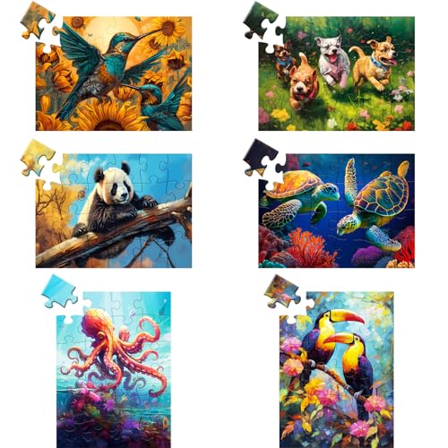 6 Pack 24 Large Piece Puzzle for Seniors Paper Dementia Puzzles for Elderly Adults Easy Puzzle Hummingbird Turtle Dog Panda Jigsaw Puzzle Activities for Elderly Seniors Gift | Hummingbird Turtle Dog Panda Jigsaw Puzzle for Adults Activities for Elderly Se
