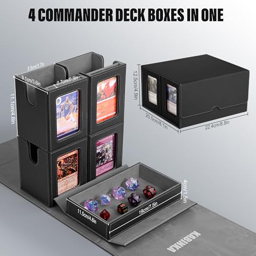 Kabinka MTG Commander Deck Box, Holds 400+ Double-Sleeved Cards | 5-in-1 Card Deck Box, Patented Design, Magnetic Detachable Card Case with Dice Tray, Fits Magic / TCG Cards (Black) - color: A2-Black