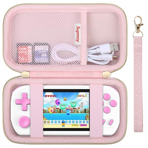 Supmay Carrying Case Compatible with CCTU / TEBIYOU Kids Handheld Games Preloaded 218 Retro Video Games, Portable Gaming Electronic Toys Storage Holder Travel Bag with Mesh Pocket for USB Cable, Pink - color: Pink Star