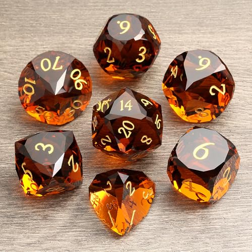 DNDND 7-Piece Glass Dungeons and Dragons Dice - Multifaceted Brown RPG Dice Set for DND, Tabletop Gaming, Collectors | Premium Gift Box & Durable Design (Brown) - color: Brown