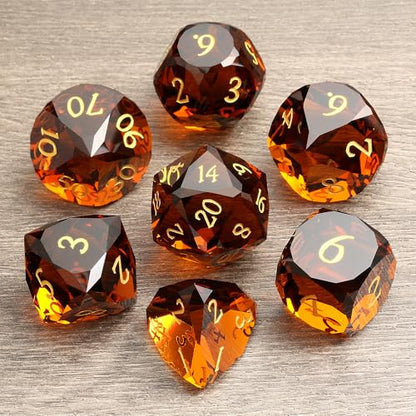 DNDND 7-Piece Glass Dungeons and Dragons Dice - Multifaceted Brown RPG Dice Set for DND, Tabletop Gaming, Collectors | Premium Gift Box & Durable Design (Brown) - color: Brown