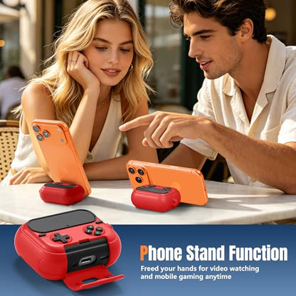 Getino Retro Game Case for AirPods Pro 3 | Game Console Design Protective Cover with Foldable Stand, Secure Lock Anti-Drop Shockproof PC+TPU Case, Keychain & Cleaning Kit for Men & Boys, Red - color: Red