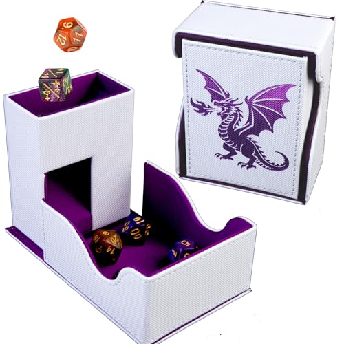 Dice Tower and Tray,Foldable Portable Dice Rolling Tower,Dice Roller Accessory for Dungeons and Dragons,Classic Board Games,RPG Games, and Tabletop Games White/Purple - color: White/Purple（Purple Dragon）