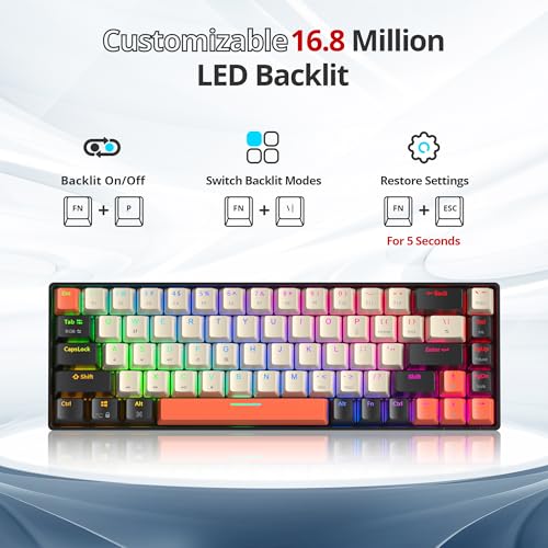 65% Mini Wired Keyboard RGB Blacklit for Office Gaming(68 Carbon) | Compact Full N-Key Rollover Portable Silent Linear Red Switch - color: 68 Carbon/Red Switch