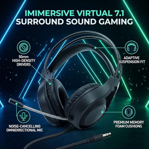 EBTOOLS Wired Gaming Headset 50mm Driver 7.1 Surround Sound, Over Ear Headphones with Noise Cancelling Microphone Memory Foam Ear Cushions for PC Switch