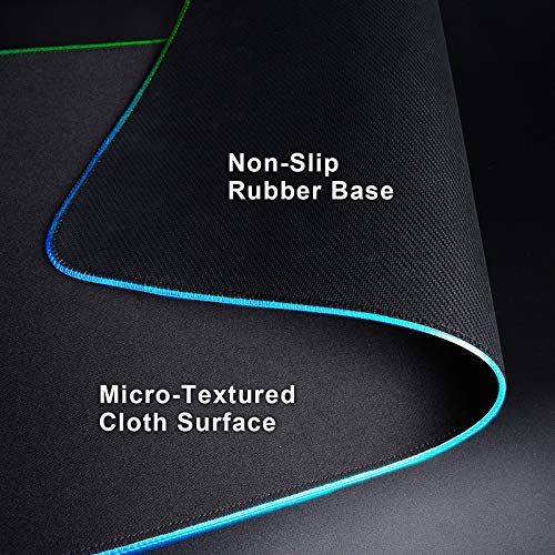 RGB Gaming Mouse Pad Mat - Led Mouse Pad with Durable Stitched Edges and Non-Slip Rubber Base, High-Performance Mouse Pad Optimized for Gamer, Suitable for MacBook, PC, Laptop, Desk (31.5X11.8in)