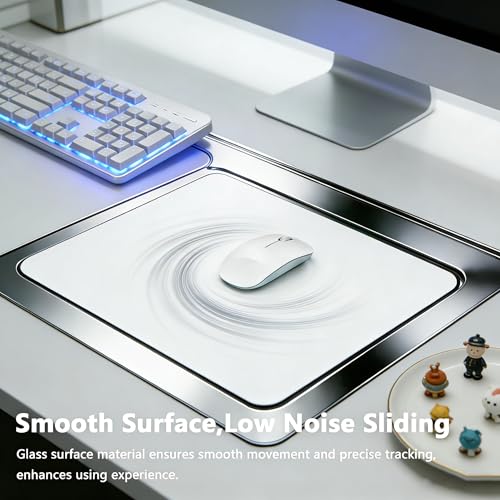 Glass Gaming Mouse Pad,White Hard Surface Gaming Mousepad,17.7‘’X15.7'' Tempered Glass Desk Mat,Ultra-Smooth Large Square Desk Mat,Improved Precision and Speed for Esports FPS Players - color: White