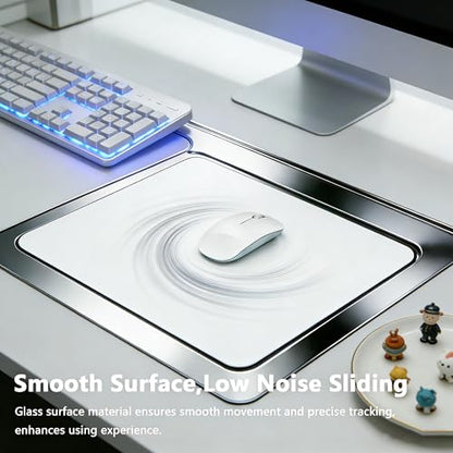 Glass Gaming Mouse Pad,White Hard Surface Gaming Mousepad,17.7‘’X15.7'' Tempered Glass Desk Mat,Ultra-Smooth Large Square Desk Mat,Improved Precision and Speed for Esports FPS Players - color: White