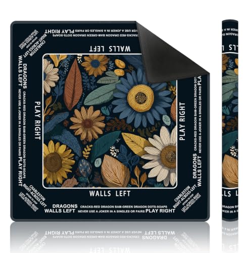 Navy Blue Boho Floral Mahjong Mat 31.5 x 31.5 Inch, Dark Cottagecore Botanical Wildflower Non-Slip Noise Reduction Mahjong Table Mat for American Mah Jong Poker Card Board Games Dominoes - color: Navy Blue