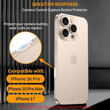 AMANECER 2 Pack Camera Control Button Protector for iPhone 16 Pro/16 Pro Max/17 (Standard), Auto-Alignment Sensitive Capacitive Protective Cover fit Apple Phone Side Click Capture Key, Desert Titanium
