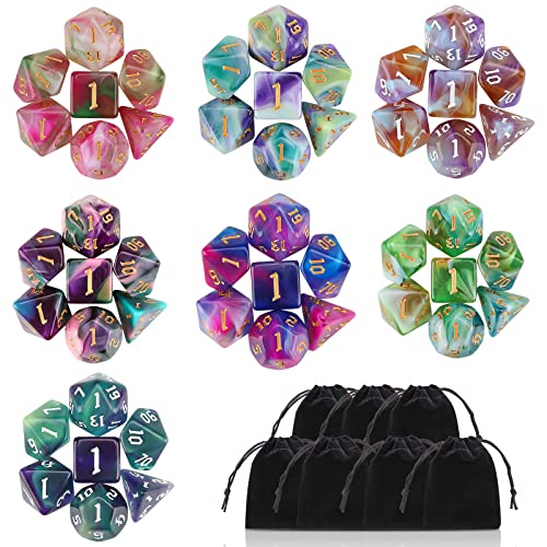 49Pcs Polyhedral Dice Set- DND Dice with 7 Storage Pouch | 4 color mixing designs，7 sets of complete dice, for Dungeons and Dragons RPG Table Games - color: 7sets-49pcs