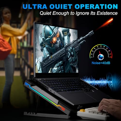 G-STORY Gaming Laptop Cooling Pad with Movable Fan and Automatic Speed Adjustable by Temperature,Music Sync RGB Light,Low Noise Laptop Cooler 3 Speed 1500/1750/2000RPM(140MM) Stand 12–17.3" Notebook