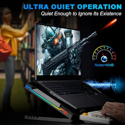G-STORY Gaming Laptop Cooling Pad with Movable Fan and Automatic Speed Adjustable by Temperature,Music Sync RGB Light,Low Noise Laptop Cooler 3 Speed 1500/1750/2000RPM(140MM) Stand 12–17.3" Notebook
