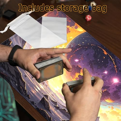 MTG Playmat- Stitched Edges Forest TCG Playmat-Non-Slip Landscape Play Mat Smooth Surface Rubber Base Board Game Mousepad 24x14 inches for Trading Card Game Playing with Storage Bags - color: Starry Sky