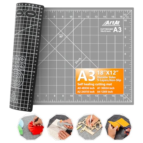 ArtAt Self Healing Cutting Mat: 12″x 18″ Black-Gray Eco-Craft Cutting Mat - 5-Layer Durable Anti-Blade-Wear Material for All Your Crafting Needs - color: Black/Gray, size: 18"L x 12"W