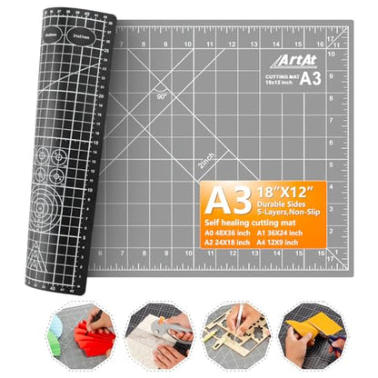 ArtAt Self Healing Cutting Mat: 12″x 18″ Black-Gray Eco-Craft Cutting Mat - 5-Layer Durable Anti-Blade-Wear Material for All Your Crafting Needs - color: Black/Gray, size: 18"L x 12"W