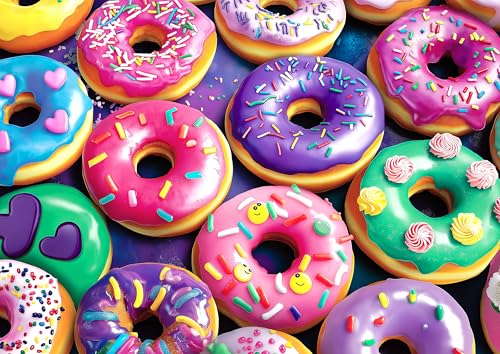 Colorful Donuts 500 Piece Jigsaw Puzzle for Adults, Vibrant Dessert Theme Puzzle with Poster & Letter on Back, Family Activity Entertainment, Challenging Gifts for Baking and Dessert Enthusiasts - color: Donuts