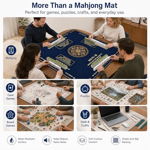 Blue Pattern Mahjong Mat,Non Slip American Mah Jongg Table Mat | 32in soft neoprene mah jongg mat reduces tile noise protects tabletops & packs easily for game nights or a thoughtful gift - color: 013