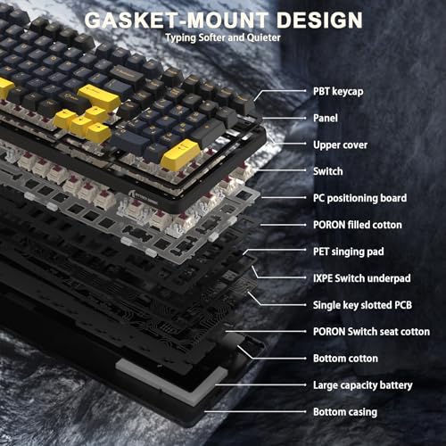 ATTACK SHARK X98 Wireless Mechanical Keyboard,Tri-Mode BT5.0/2.4GHz/USB-C Hot-Swappable,Gasket Mount with Pre-lubed Linear Switches,PBT Keycaps,RGB Backlit Gaming Keyboard for PC/Tablet/PS5/Xbox - color: Starry Black