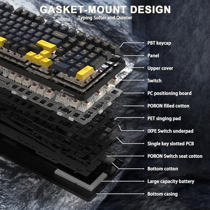 ATTACK SHARK X98 Wireless Mechanical Keyboard,Tri-Mode BT5.0/2.4GHz/USB-C Hot-Swappable,Gasket Mount with Pre-lubed Linear Switches,PBT Keycaps,RGB Backlit Gaming Keyboard for PC/Tablet/PS5/Xbox - color: Starry Black