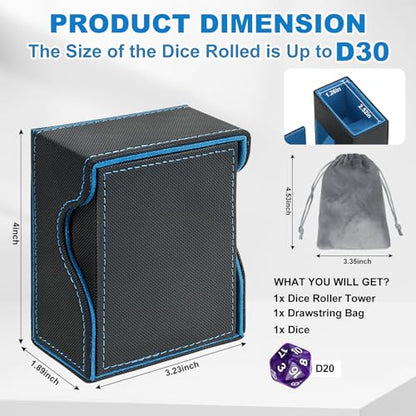 Dice Roller Tower, Magnetic Dice Tray for Rolling, Foldable Leather Dice Organizer Tower Fits for Dungeons & Dragons, MTG DM and Player, Black & Blue - color: Black & Blue, style: Style A