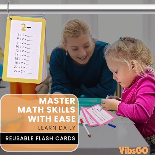 Math Flash Cards for Kids Ages 5–8 | Addition, Subtraction, Multiplication & Division | 4-Pack Complete Math Learning Set | Reusable Cards with Rings & Markers | Math Facts & Times Tables Practice