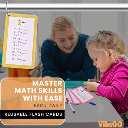 Math Flash Cards for Kids Ages 5–8 | Addition, Subtraction, Multiplication & Division | 4-Pack Complete Math Learning Set | Reusable Cards with Rings & Markers | Math Facts & Times Tables Practice
