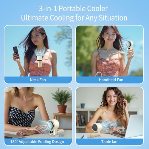 Portable Handheld Fan, 3 in 1 High-Speed Turbo Mini Fans, 3600mAh Rechargeable Personal Fan with LED Display,90°Foldable Small Pocket Fans for Travel/Commute/Outdoor, Gifts for Women Man - style: BG-01
