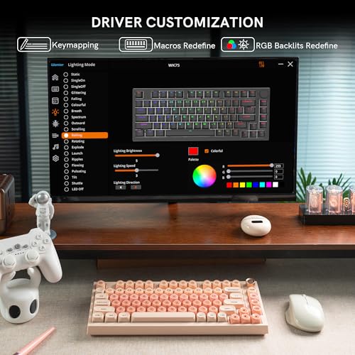 COSTOM WK75 75% Wireless Gaming Mechanical Jelly Keyboard, BT5.0/2.4GHz/USB-C, Hot Swappable Pre-lubed Custom Linear Switches, Gasket Structure, RGB Backlit Cute Keyboard for PC/Laptop/Xbox(Pink) - color: Pink