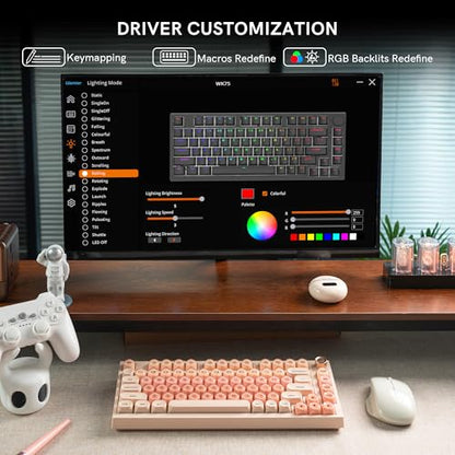 COSTOM WK75 75% Wireless Gaming Mechanical Jelly Keyboard, BT5.0/2.4GHz/USB-C, Hot Swappable Pre-lubed Custom Linear Switches, Gasket Structure, RGB Backlit Cute Keyboard for PC/Laptop/Xbox(Pink) - color: Pink