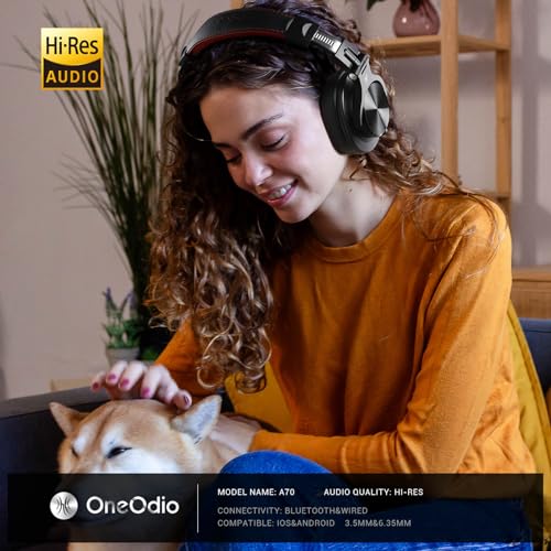 OneOdio A70 Bluetooth Over Ear Headphones, Wireless Headphones w/ 72H Playtime, Hi-Res, 3.5mm/6.35mm Wired Audio Jack for Studio Monitor & Mixing DJ Guitar AMP, Computer Laptop PC Tablet - Red - color: Red