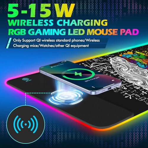 ToLuLu RGB Gaming Wireless Charging Mouse Pad, 7.5/10/15W 10 Light Modes LED Mouse Pad Computer Keyboard Mat Mousepad, 800x300x4MM Extended Large Desk Mat for Gaming, MacBook, Laptop, PC, Human Brain - color: Human Brain