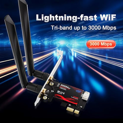 WiFi 6 PCIe Card for Gaming PC with Bluetooth 5.2,3000Mbps Ultra-Low Latency,WPA3 Security,4K Streaming/VR Ready'Windows 11/10 Dual Band Adapter