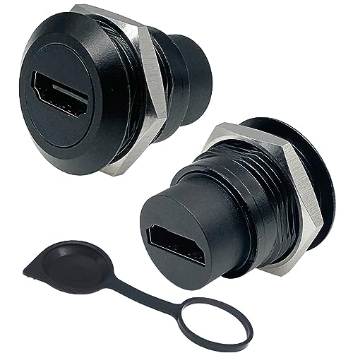 PENGLIN 2PCS HDMI 2.0 Panel Mount Connector Support 4K Resolution | Female to Female Pass Through Connector, With Dust/Waterproof Cap,For TV Monitor Projector, - size: BLACK 2PCS HDMI 2.0(ROUND TYPE)