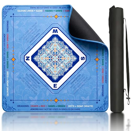 Mahjong Mat 31.5x31.5 inches – Quiet, Foldable Table Mat for Mahjong, Card Games & Board Games, 3-Layer Noise-Reducing Design, Waterproof & Easy-Clean, Includes Storage Bag (Blue - Regular) - color: Blue - Regular