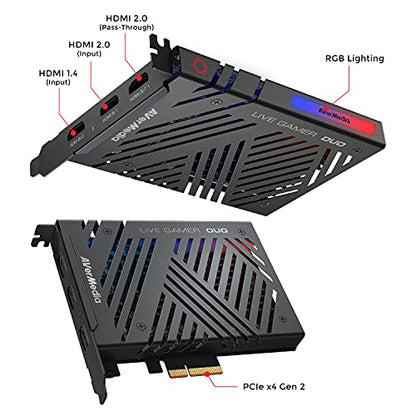 AVerMedia Live Gamer Duo. Dual HDMI 1080p PCIe Video Capture Card, Stream with 4k60 HDR and FHD 240fps Pass-Through, Work with DSLR, Xbox Series x/s, PS5, Nintendo Switch, Windows 11 (GC570D) - size: 1080p60 - GC570D Live Gamer DUO