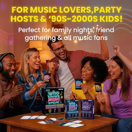 Quokka Who Knows Music Better? 1610 Music Trivia Questions – 4 Pack Ultimate Music Game Box – Singing, Karaoke, Party Games for Adults Families, Fun Music Challenge for 90s & 2000s Fans & Game Nights - color: Music Set