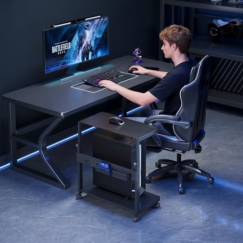 EUREKA ERGONOMIC PC Stand Computer Cart Frosted Glass, Height Adjustable Tower Stand 2-Tier Suit for ATX Case Printer, Metal Rolling Cart on Wheels for Gaming Home Office, Black - color: Frosted Glass Black