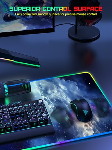 TopMade Wireless Charging Mouse Pad, RGB Gaming Mousepad, 35.4" x 15.8" Extra Large Waterproof Keyboard Desk Pad, Computer Desk Mat, Blue Nebula (Includes 20W PD Power Adapter & 6.56ft Woven Cable) - color: RGB Blue Nebula-35.4"x15.8"-with Adapter