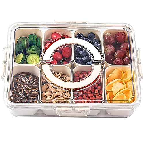 shopwithgreen Divided Serving Tray with Lid and Handle, Portable Snackle Box Charcuterie Container for Party, Veggies, Snack, Fruit, Nuts, Candy, Christmas Tray Snack Box for Entertaining, Picnic - color: White, size: 8 Compartments