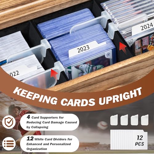 Emfogo Trading Card Display, 3-Tier Card Display Case with Custom Drawer, Wood Graded Card Display with Supporters and Dividers, Sports Card Display Case (Brown) - color: Rustic Brown