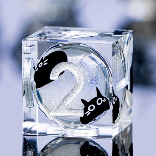 DND Cat Dice Set Silvery White Sharp Edge Dice with Box, RPG D and D Dice Dungeons Dragons Role Playing Game Polyhedral Resin Dice Set D20 D12 D10 D8 D6 D4 - color: Silver White