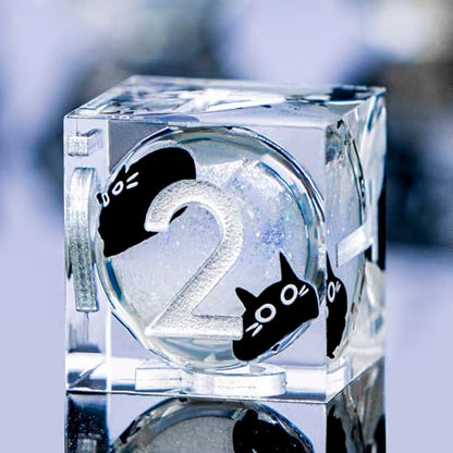 DND Cat Dice Set Silvery White Sharp Edge Dice with Box, RPG D and D Dice Dungeons Dragons Role Playing Game Polyhedral Resin Dice Set D20 D12 D10 D8 D6 D4 - color: Silver White