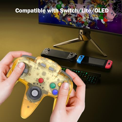 KIWITATA Wireless N64 Controller for Switch Console, 2.4GHZ N64 Remote Joystick Game Controller Compatible with Switch(1,2), Raspberry Pi, MAC, Windows 7/8,10,11 Clear Yellow - color: Clear yellow