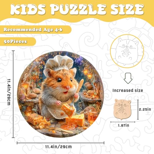 50 Piece Puzzles for Kids - Chef Hamster Wooden Puzzles for Kids Ages 4-6 - Kids Puzzles with Unique Animals Shapes - Spring Gifts for Girls and Boys (11.4 * 11.4 in) - color: Chef Hamster