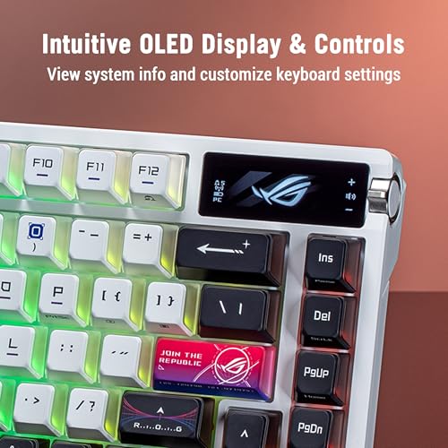 ASUS ROG Azoth X Wireless Mechanical Gaming Keyboard – 75% TKL, Tri-Mode Connectivity, Hot Swappable Pre-lubed ROG NX V2 Snow Linear Switches, South-Facing PCB, PBT Keycaps, PC/Mac Support - White - color: White, size: Snow Linear, style: Azoth X